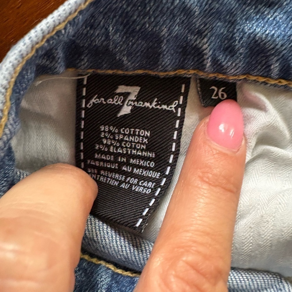 7 For All Mankind Edie High-Rise Patchwork Straight Ankle blue jeans sz 26 - Picture 6 of 13